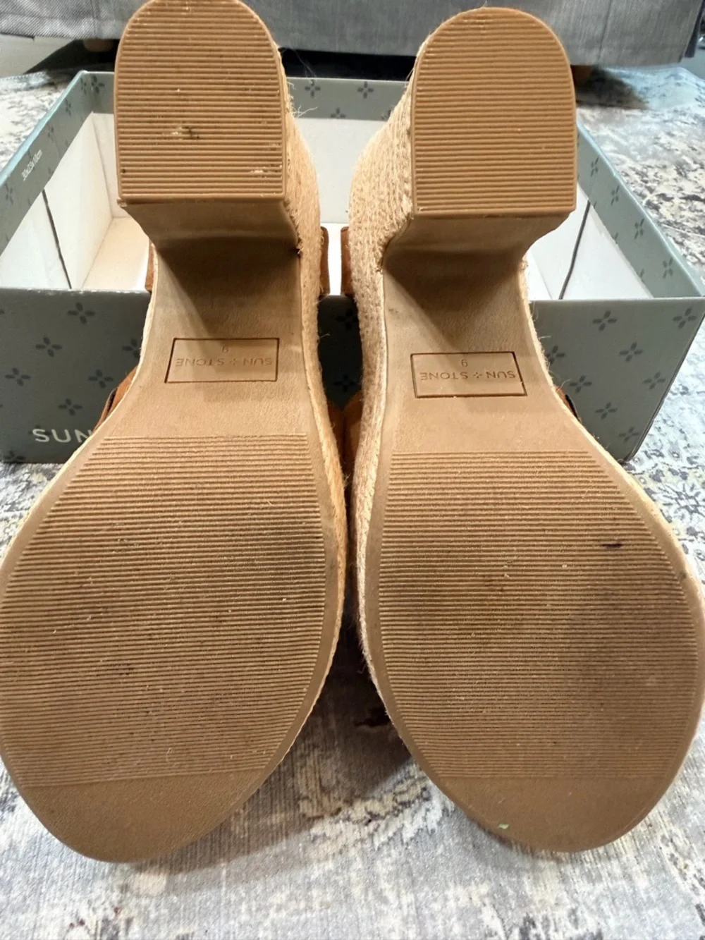 Sun + Stone Feyf Cognac Ankle-Strap Platform Wedge Sandals- Size 9